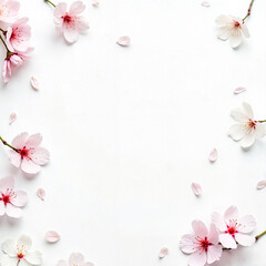 Minimalistic floral frame in white and soft pink tones representing spring and elegance with copy space