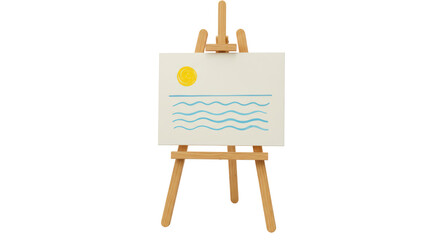 Isolated Painting on Easel Featuring Sun and Waves