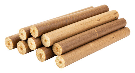 Isolated Stack of Round Wooden Dowels for Crafting