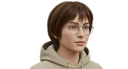 Isolated Woman with Glasses and Hoodie Detailed Portrait