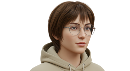Isolated Woman with Glasses and Hoodie Detailed Portrait