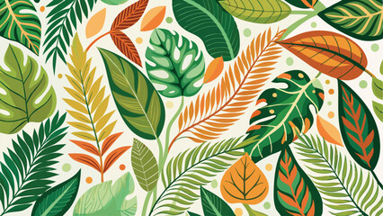 Colorful flat tropical leaves seamless pattern illustration suitable for diverse projects