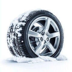 Obraz premium Snow tire on silver rim isolated on white background