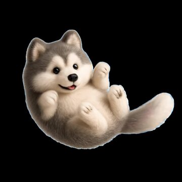 Cute fluffy husky toy animation isolated asset, transparent 4K video, alpha channel, ProRes 4444