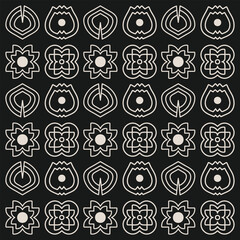 Seamless black and cream mid century modern flower pattern for backgrounds, fabric design, home decor.	
