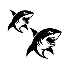 Shark silhouette vector with open mouth. Dangerous sea predator icon for ocean, marine, and underwater wildlife concepts.