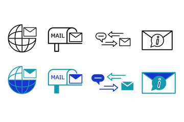 Mailing solid line icon set. Icons related to Stene, massage, mail, email, postman, send, list, writing letter, attachment, spam, service, post etc. Vector  stroke illustration
