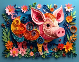 Obraz premium Pig Paper Quilling Illustration