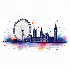 Vector line drawing of London city in minimalist white style representing urban elegance with copy space
