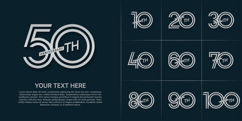 Anniversary set design with double line number. silver color for celebration event