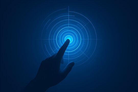 Hand touching futuristic blue technology interface