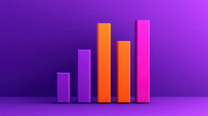 Colorful bar chart with different heights purple background vibrant modern abstract digital data visualization graph statistics business growth analysis presentation colorful bright vivid design