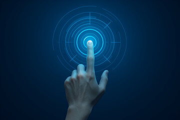 Hand touching futuristic blue interface technology
