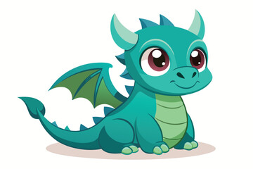 Fototapeta premium Cute Teal Dragon Cartoon Illustration