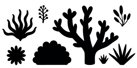 Desert Cactus and Bush Silhouette Vector for Southwestern or Arid Climate Designs