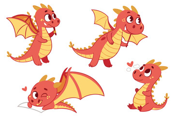 Cute Cartoon Dragons in Different Poses