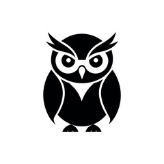 Vector illustration of owl silhouette in bold black style, symbolizing wisdom, knowledge, and intelligence, great for logo design, mascot, and educational branding.