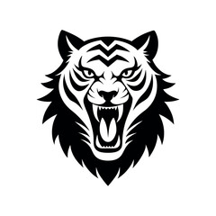 Obraz premium Roaring Tiger Face Silhouette Vector for Wildlife, Sport, and Mascot Designs