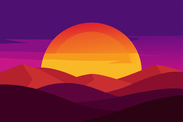 Obraz premium Vibrant orange and yellow clouds paint the sky over a summer mountain and desert landscape at sunset