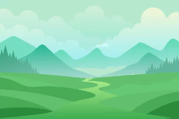 Fototapete Mountain landscape with green valley, natural sky, and summer clouds © Prodip