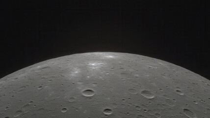 Detailed view of moon surface showing numerous craters and rough terrain, with dark space background. image captures moon textured surface and contrast between lunar surface and blackness of space