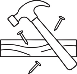 Hammer nails wood plank isolated on white background