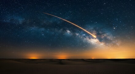Shooting Star Over Desert Night Sky with Milky Way View