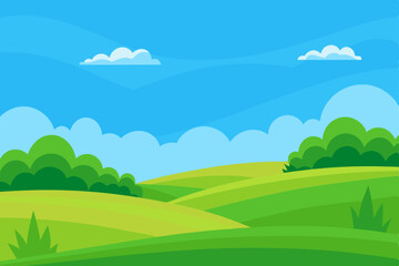 Obraz premium Summer nature landscape with green grass, blue sky, and mountains