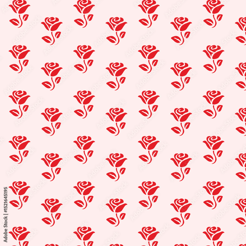 Fototapete seamless pattern with red roses and day dear text on light background