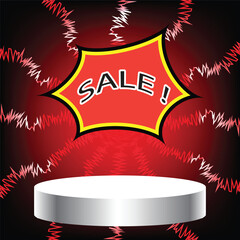 Sale Event Stage: A vibrant vector illustration of a sale event, showcasing a minimalist platform stage with bold text, perfect for promotional materials.