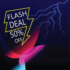 Lightning Sale Alert: A dynamic design showcases a bold "Flash Deal" announcement with a striking lightning bolt, advertising a 50% discount, perfect for grabbing attention