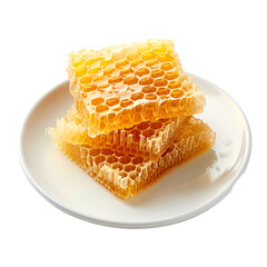 Natural Honeycomb on White Plate – Transparent Background