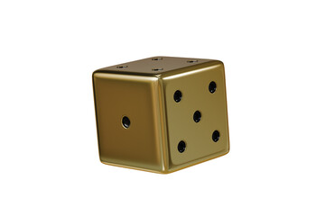 3d a falling gold dice isolated on white transparent background. 3d render illustration.