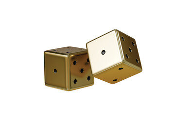 3d a falling gold dice isolated on white transparent background. 3d render illustration.