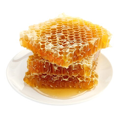 Natural Honeycomb on White Plate – Transparent Background