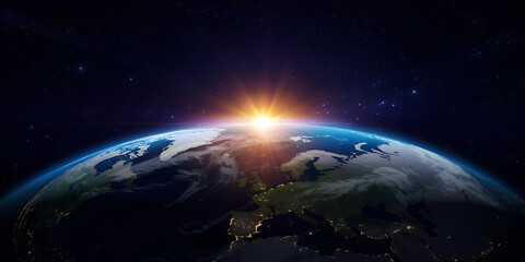 Obraz premium Earth from Space at Sunrise, a breathtaking view of our planet.