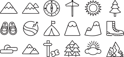 Mountain Icons Editable Hiking Exploration Line Vector