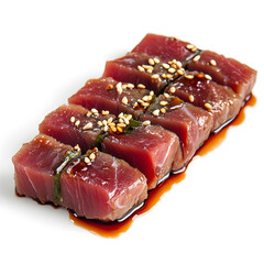 Tataki-Style Sliced Tuna in Teriyaki Sauce with Herbs and Sesame Seeds