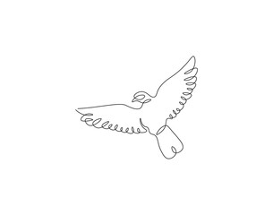 Dove continuous line. Continuous one line drawing of flying pigeon. Animal, bird, peace concept. Single line drawing