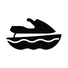 Black silhouette of a jet ski on wavy water simple vector illustration