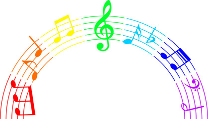 Music notes rainbow, vector illustration.