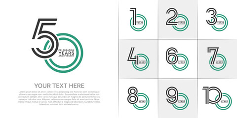 Anniversary set design with double line number. black and green color for celebration event