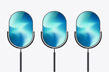 Group of three Technology sleek LED screens TV with minimalist legs and a clean, A Technology LED screen futuristic user interface for promotional visuals. vector