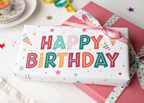 Pink and white Happy birthday gift and text background