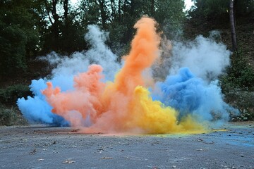 Colorful holi powder blowing up