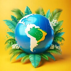 Brazil on Globe Surrounded by Leaves – Global Celebration Art