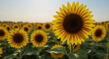 Blooming Sunflower Field at Daytime with Clear Sky