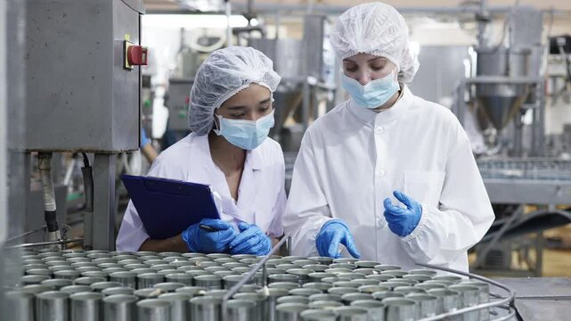 Quality control inspectors in a food processing plant