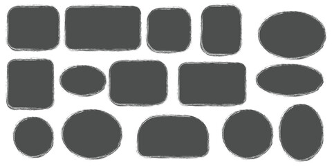 Brush frame rough rectangle box shape set. Text box frame rough grunge square, oval paint shape element. Hand drawn texture grunge brush rectangle, circle round text border. element set for accent. 
