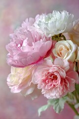 Fototapeta premium Soft Pink Flowers in a Delicate Arrangement Against a Blurred Pastel Background in Soft Lighting